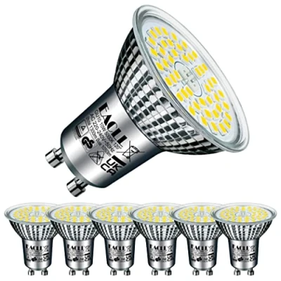 Imagen de EACLL Bombillas LED GU10 Blanca de Día 5000K 10W Reemplaza 140W Halógena, Pack 6, Focos Sin Parpadeo AC 230V, 1050 Lúmenes 120 Spotlight, Lámpara Reflectora, No Regulable