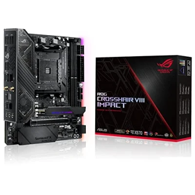 Imagen de ASUS ROG Crosshair VIII Impact Placa base Gaming mini DTX AMD AM4 X570 con tarjeta SO DIMM.2 (dos M.2), Wi Fi 6, PCIe 4.0, sonido SupremeFX, iluminación Aura Sync RGB, SATA 6 Gb/s y USB 3.2 Gen. 2