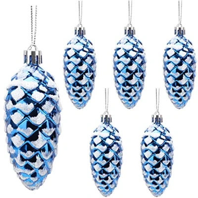 Imagen de Christmas Concepts® Paquete de 6 Adornos Cono Pino con Brillantes y Purpurina 90 mm (3.6&quot;) Decoraciones para árboles Navidad
