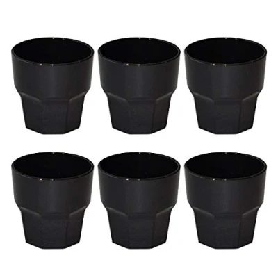 Imagen de Omada Design set de 6 vasos 30 cl, bebidas o largos, 12,5 cm alto en plástico, irrompible, apilable, forma octogonal y apto para lavavajillas, línea Unglassy (6 Pezzi Negros)