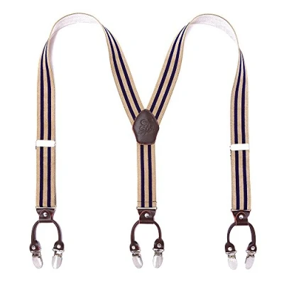 Imagen de KANGDAI Tirantes Azules 6 hebillas Y Volver 3 colores duraderos elásticos Adjustable Suspenders Strong Metal Clips (carne raya)