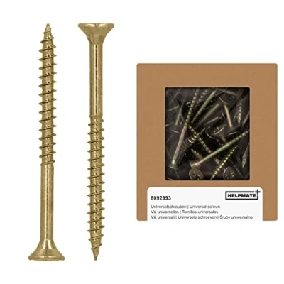 Imagen de HELPMATE Tornillos universales de cabeza avellanada 4,0x50 amarillo pasivado Pack 200 para madera con accionamiento PZ 2 y rosca parcial aglomerado uso en