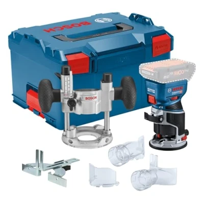 Imagen de Bosch Professional 18V System fresad corte bat GFK 8, incl guía paral, 2 adapt asp fres, prot vir, pinza suj 8 mm, llave, base inm TE, inm, L BOXX, sin bat/carg
