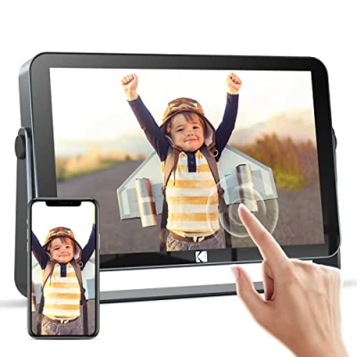 Imagen de Marco de Fotos Digital 10,1 pulgadas con Recargable Bateria, Pantalla Táctil IPS en Alta Definición, Compartir y Videos Mediante la App, Video Música Calendario Alarma Clima