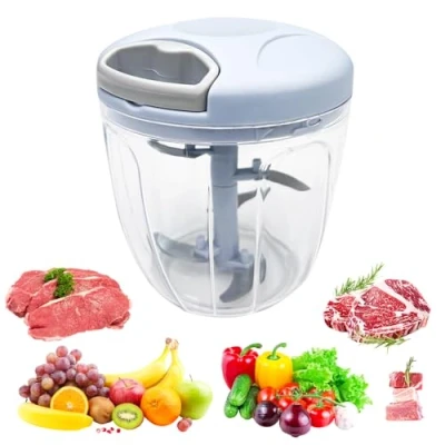 Imagen de Fousenuk Picadora Manual con Cuerda, 900 ml Picador de Verduras Manual, Mini Cebolla 5 Cuchillas Acero Inoxidable, Triturador Alimentos, Trituradora Alimentos (Azul)
