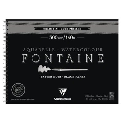 Imagen de Clairefontaine 975312C Bloc de espiral papel acuarela fuente 12 hojas grano fino negro, 30 x 40 cm, 300 g