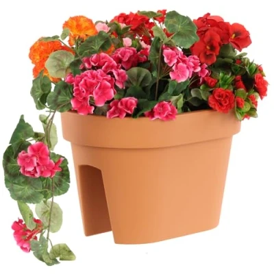 Imagen de botle Caja para balcón, jardinera, barandilla, maceta ovalada de 39,5 cm, 12,3 L, terracota