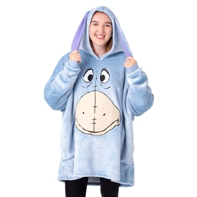 Imagen de Disney Eeyore Sudadera con Capucha para Mujer Azul Adultos Cara de Personaje Burro Ropa Estar por casa Forro Sherpa Talla única