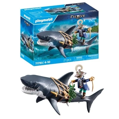 Imagen de PLAYMOBIL Pirates Peligro con el tiburón Gigante Juguete Pirata Figuras de para niños y niñas a Partir 4 años 71793