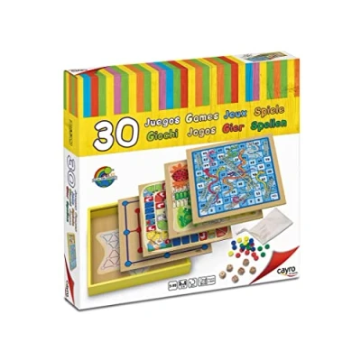 Imagen de Cayro Juego de Mesa Madera 30 Juegos Diferentes Parchís, Oca, Damas Chinas o el Las Escaleras Clásico para Niños y Adultos Educativo