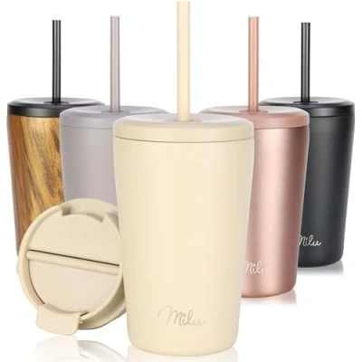 Imagen de Milu Termo Cafe 300ml, 400ml, 500ml Vaso Termico Antigoteo, Taza Termica acero inox sin BPA, Insulated Mug para llevar (Cream, 400ml)