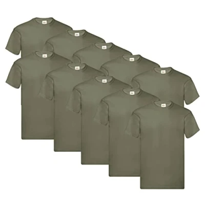 Imagen de Fruit of the Loom Camiseta original para hombre (10 unidades), 10 x Olive + 1 bloc de notas compra Hl, M