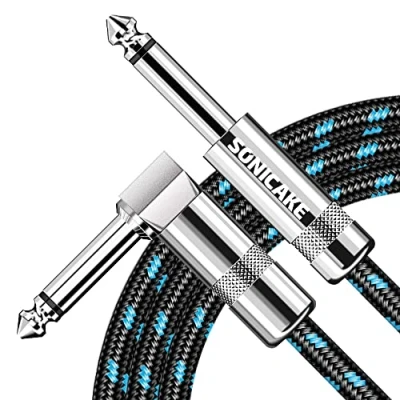 Imagen de SONICAKE Cable de guitarra 3m instrumento 6.35mm Derecho a Conectores Forma L Negro Azul