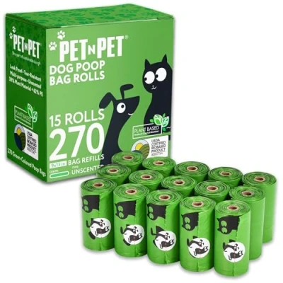 Imagen de PET N Bolsas para caca de perro, bolsa residuos 38% Plant Based 270 Unidades 15 Rolls excremento perros 9x13 pulgadas, sin perfume