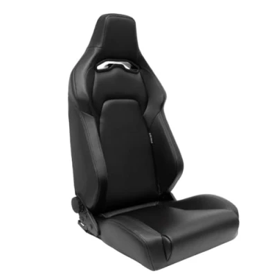 Imagen de Asiento deportivo VGR, piel sintética negra + costuras plateadas, respaldo reclinable de doble cara, incluye toboganes