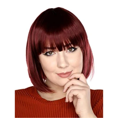 Imagen de Prettyland Mate Natural BoB lisa corto peluca para todos los días rojo oscuro Burdeos marrón C119