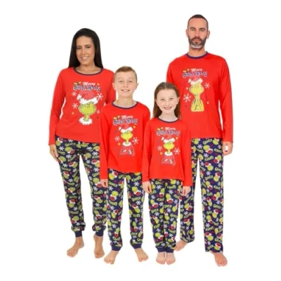 Imagen de The Grinch Merry Grinchmas Pijama largo de Navidad a juego, color rojo, Para mujer, 18 20