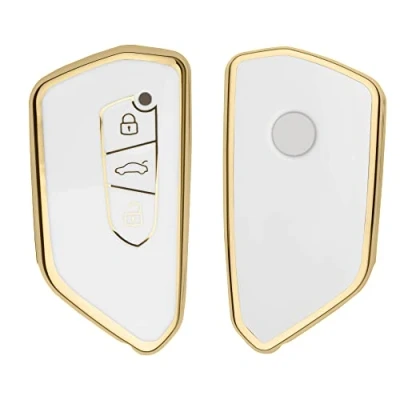 Imagen de kwmobile Carcasa para Mando Compatible con VW Golf 8 Llave de Coche 3 Botones Funda Llaves TPU Blanco/Dorado