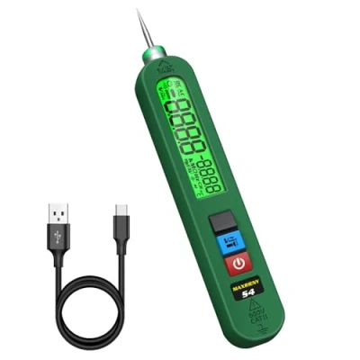 Imagen de MAXRIENY Pluma probador de tensión recargable AC 12 300 V gran pantalla fugas eléctricas Unipolar con alarma sonido y detector visual fase alambre bajo linterna