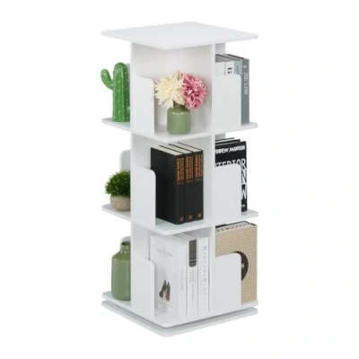 Imagen de Relaxdays Librería Giratoria, Estantería Rotatoria 360º, 3 Baldas, Organizador Libros, CDs, Cuadrada, 95x39x39cm, Blanca, Tablero de Fibras, Acero
