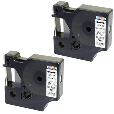 Imagen de 2 Casetes de Cinta compatibles con DYMO D1 45010 S0720500 Negro sobre Transparente 12mm x 7m para LabelManager 160 210D 260P 280 360D 420P 500TS PnP MobileLabeler LabelPoint LabelWriter 450 Duo