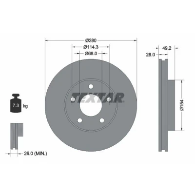 Imagen de TEXTAR PRO 92109403 Disco de freno 280 28 05/05 114,3 ventilación interna revestido sin perno sujeción rueda, buje rueda NISSAN: X Trail