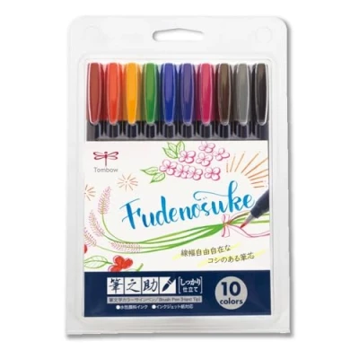 Imagen de Tombow Fudenosuke Bolígrafo de pincel duro 10 colores (WS BH10C)