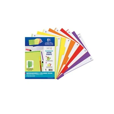 Imagen de Oxford Strongline, Separadores Archivador 4 anillas A4, Plástico Opaco, 5 Posiciones, Taladros, Colores Vivos
