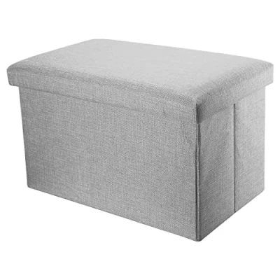 Imagen de INTIRILIFE Puff Baúl Plegable 78x38x38 cm in GRIS ALASKA Taburete Almacenaje Tapizado de Textil Tela Óptica Lino per Almacenamiento y Reposapiés Asiento Silla Tejido Banqueto