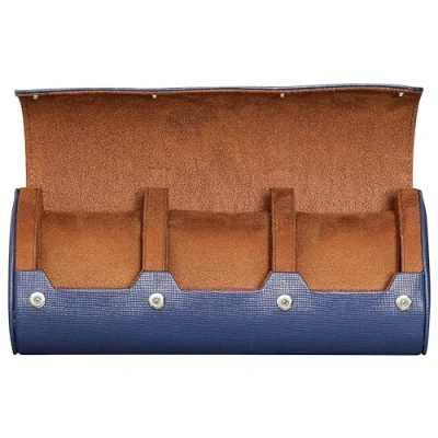 Imagen de ROTHWELL Estuche de viaje para 3 relojes Resistente protección portátil, se adapta a todos los pulsera y inteligentes hasta 50 mm (azul/bronceado)