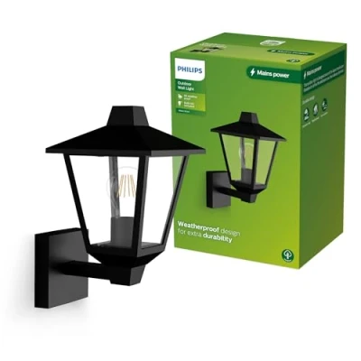 Imagen de Philips Kinno Aplique de pared para exteriores, luz hacia arriba, Max 25W, casquillo E27, Negro​