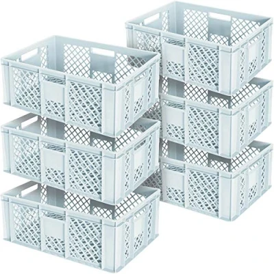 Imagen de 6 contenedores europeos calados/apilables, aptos para alimentos, 600 x 400 240 mm, color blanco