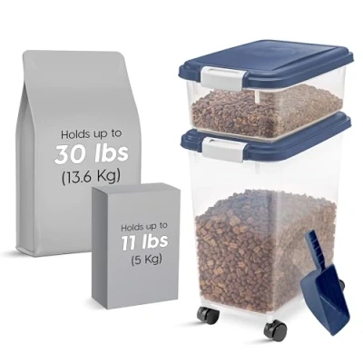 Imagen de Iris Ohyama Contenedor Pienso con ruedas, 30L+10L, Azul, comida perro, gatos, Hermética, para Mascotas, Transparente, Pet Food Container, Dog Storage, Libre de BPA, MP 8&amp;MP 1