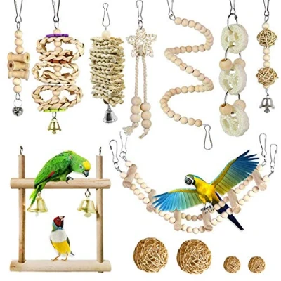 Imagen de Allazone 13 Pz Juguetes para Pájaros, Escalera de Madera, Pájaros con Campanas Que Cuelga la Perca Juguete Pequeños y Medianos Loros Aves