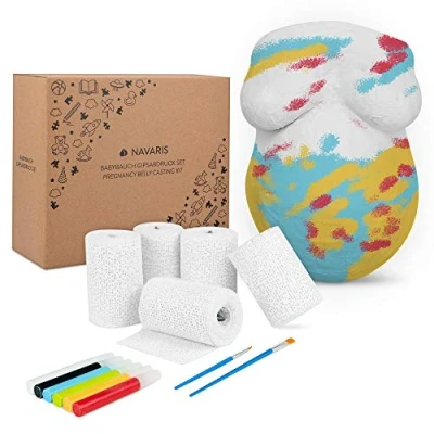 Imagen de Navaris Kit huellas 3D para mujer embarazada Molde de yeso barriga con 6x tubo pintura Recuerdo original futura madre pareja