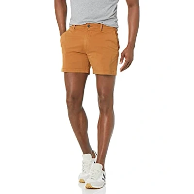 Imagen de Amazon Essentials Pantalón Corto Chino con Parte Delantera Plana y Ajuste Estrecho Cómoda Elastizada (Anteriormente Goodthreads) Hombre, Marrón Tabaco, 28W