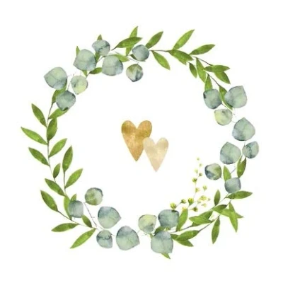 Imagen de Servilletas de boda con dos corazones, color blanco, verde, dorado, 33 x cm, 20 unidades, FSC, 3 capas, caja resellable