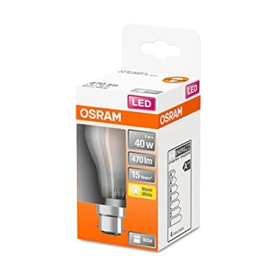 Imagen de OSRAM Lámpara LED Star de filamento esmerilado, casquillo B22d, blanco cálido (2700K), forma bombilla, juego recambio para bombillas convencionales 40W, paquete 6
