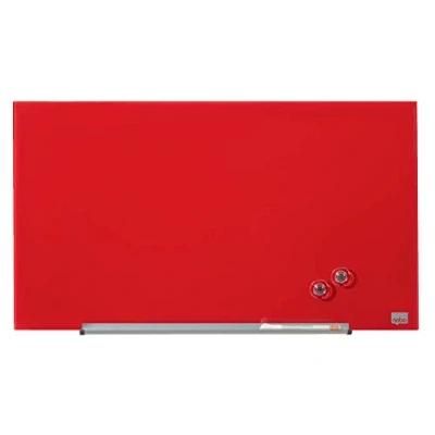 Imagen de Nobo Pizarra Magnética de Cristal Con Bandeja para Rotuladores Extraíble, 680 x 380 mm, Sistema Instalación InvisaMount, Impression Pro, Rojo, 1905183
