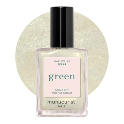 Imagen de Manucurist Green Esmalte de Uñas Solar Pintauñas Blanco Con Reflejos Dorados Clásico 9 Free Vegano y Orgánico (83%) Manicura Profesional 15 ml