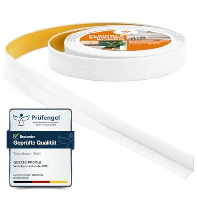 Imagen de Quest Rodapiés Flexible Autoadhesivo Rodapié Plegable para Cocina Baño Cinta de sellado Perfil PVC Estanco Decorativo 10 mm x 5 Metros Blanco