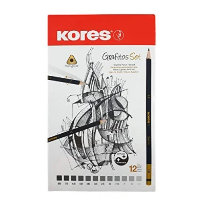 Imagen de Kores Grafitos Lápices de grafito diferentes grados, triangulares (caja metal 12)