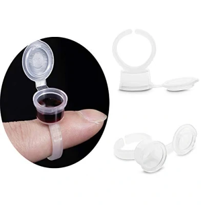 Imagen de YouU 50 Piezas Maquillaje Pigmento Tinta Pegamento Taza tatuaje Dedo Plástico Arte de uñas Anillos Contenedor con Tapa Recarga cejas Color Pestaña Herramienta mano