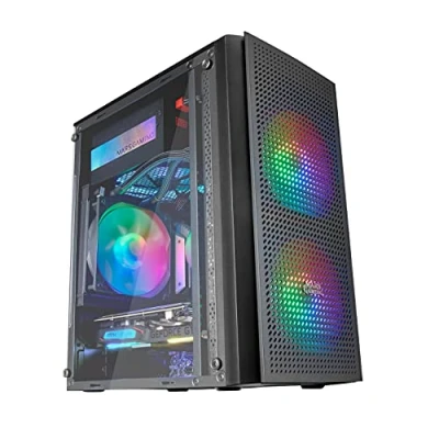 Imagen de MARSGAMING MC300 Negro, Caja PC Micro ATX, Cristal Templado, Frontal MESH, 3xVentilador FRGB