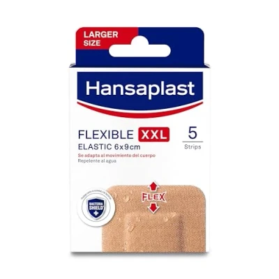 Imagen de Hansaplast Flexible XXL Apósitos elásticos y resistentes al agua, vendajes autoadhesivos grandes, tiras adhesivas para heridas, protegen de la suciedad las bacterias, 5 unidades, 9 x 6 cm