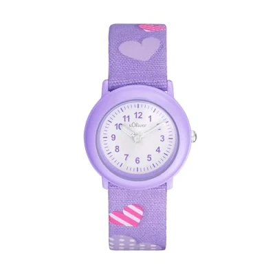 Imagen de s.Oliver Reloj de Pulsera para niñas Cuarzo analógico, con Correa Textil, púrpura, 3 Bar Resistente al Agua, Viene en Caja Regalo, 2036750