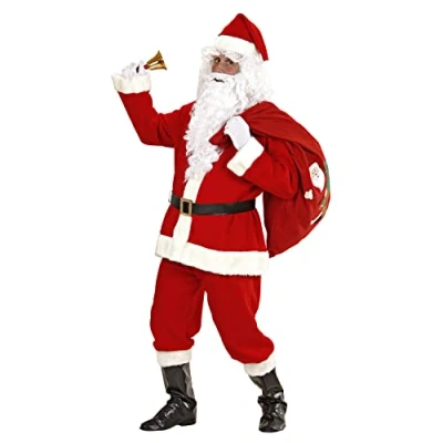 Imagen de W WIDMANN MILANO Party Fashion Disfraz de Papá Noel, túnica, pantalón, cinturón, gorro, cubrebotas, peluca, barba con bigote, cejas, Navidad, carnaval, fiesta temática