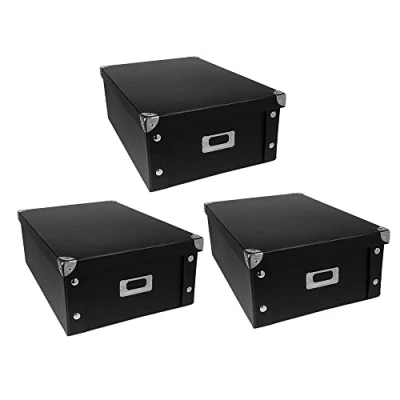 Imagen de Ideen mit Herz Cajas organizadoras Juego de 3 Caja almacenamiento con tapa plegable cartón y metal 16 litros cada uno 40,5 cm x 28 14,5 (negro)