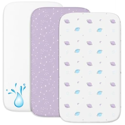 Imagen de 2 Sabanas Minicuna + 1 cubrecolchon para minicunas Bebes Impermeable elástico Lote de 3 Ropa Cuna Talla 55x90cm Compatible con cunas, colchon Niño y Niña Espacio