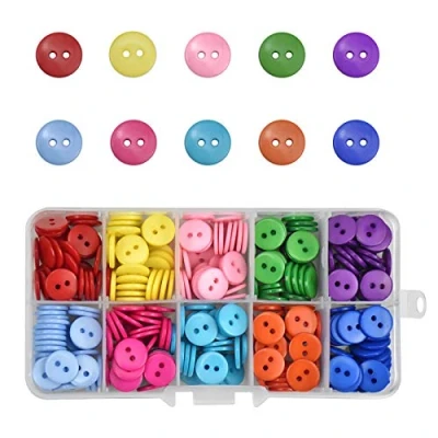 Imagen de 350 Piezas Botones de Resina 10MM Formas Redondas 10 colores Mixto para Costura y Manualidades, Bricolaje